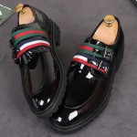 Black Patent Leather Dapper Man Ribbon Buckles Mens Oxfords Dress Shoes